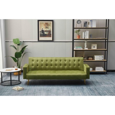 Modern Convertible Futon Sleeper with Mattress, Sturdy Metal Frame & Legs, Foldable Backrest Sofabed