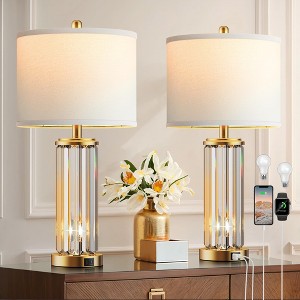 ROTTOGOON Gold Table Lamps for Bedroom Set of 2 with Nightlight, Modern Bedside Lamp with 2 USB A+C Charging Port, LED Bulbs Included - 1 of 4