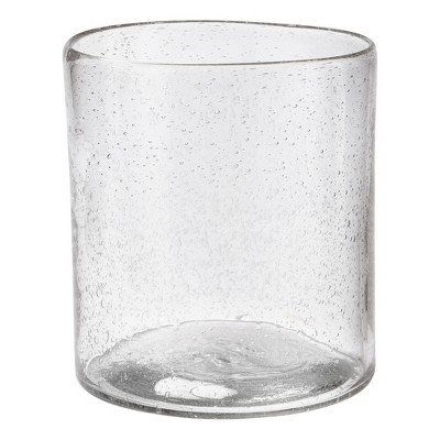 tagltd Headlands Hurricane Vase Clear Glass with White Wave Pillar Candle Holder Small Size, 8.0L x 8.0W x 8.6H inches