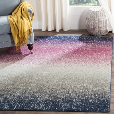Fuchsia and Navy Abstract 3' x 5' Synthetic Area Rug
