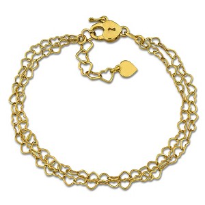 EVERLY JEWELRY | Yellow Plated Sterling Silver Double Strand 3.5mm Heart Link Bracelet, 6.5" + 1" ext - 1 of 4