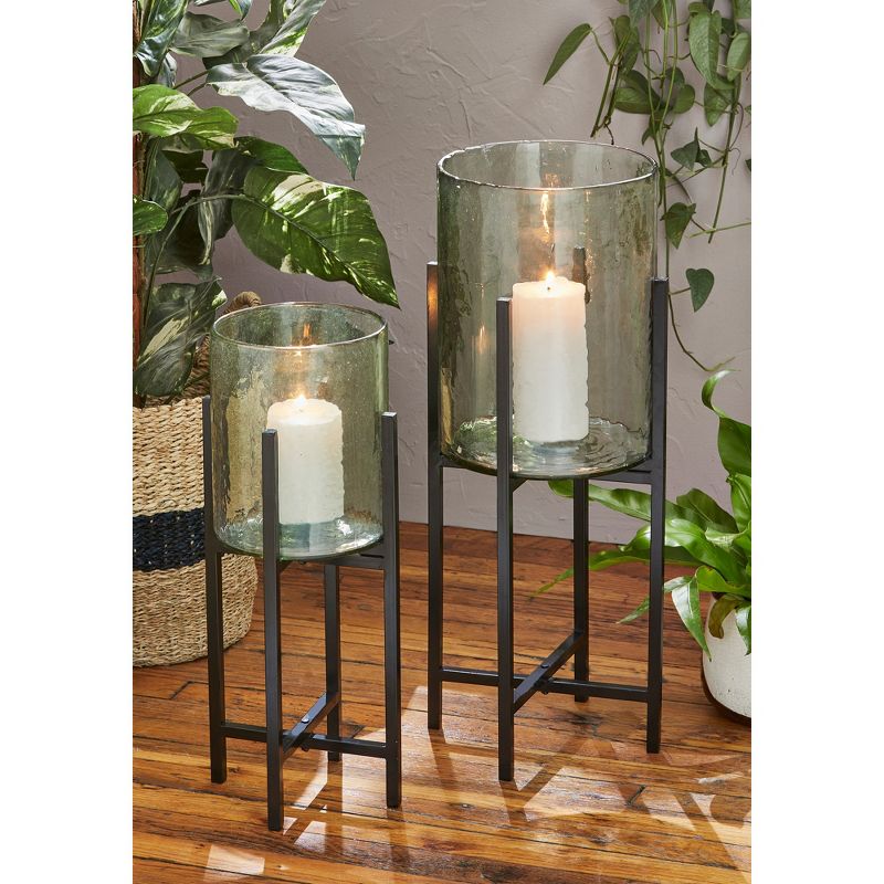 tagltd Recycled Glass Hurricane Pillar Candle Holder with Stand Large, 10.0L x 10.0W x 24H inches, Decorative Use Only, 2 of 3