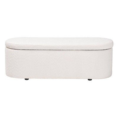 Lavina White Teddy-Bear Fabric Storage Bench with Wooden Legs