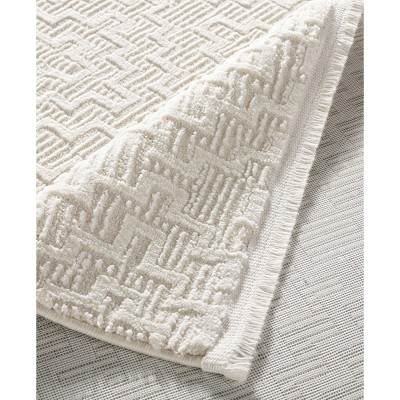 Ivory High-Low Textured Synthetic Runner Rug 1'9" x 7'2"