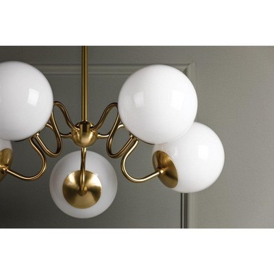 Aged Brass 28" 5-Light Chandelier with Opal Shades