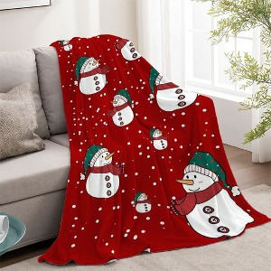 Lomsoe Red & White Snowman Flannel Blanket, Car Themed Room Decor, Christmas Throw Blanket For Couch, Christmas Decorations. - 1 of 4