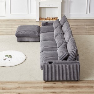 126-inch Corduroy with Cup Holder Super Large L-Shaped Sofa, Movable Footrest - 1 of 4