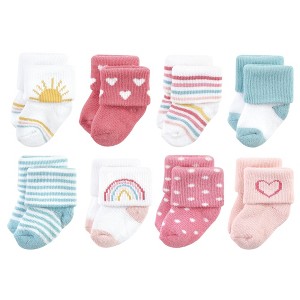 Hudson Baby Infant Girls Cotton Rich Newborn and Terry Socks, Modern Rainbow - 1 of 4