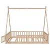 CAVINAS Twin Size Floor Bed Tent-Shaped Sleek Pine Bed Frame with Guardrail and Door for Bedroom - 3 of 4