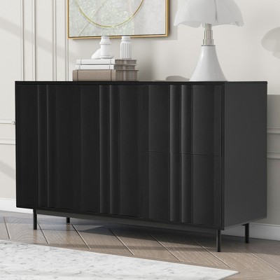 47.2" MDF Buffet Sideboard Cabinet with 2 Doors, Drawers, Adjustable Shelves and Metal Legs Wave Pattern for Dining Room,