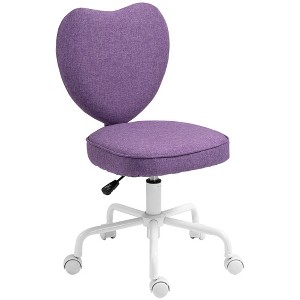 HOMCOM Heart Love Shaped Back Design Office Chair with Adjustable Height and 360 Swivel Castor Wheels, Purple - 1 of 4