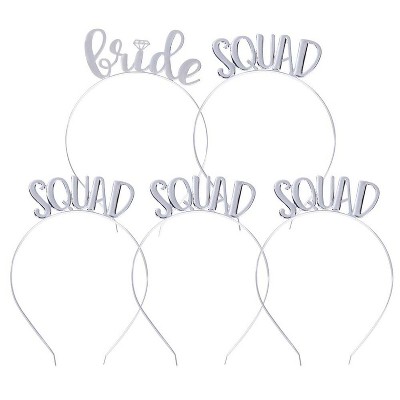 Juvale Bride and Squad Headbands, 5-Pack Bachelorette Tiara Acccessory for Bridal Party