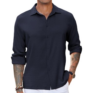 COOFANDY Men's Casual Button Down Long Sleeve Shirt Linen Wrinkle Free Textured Shirt - 1 of 4