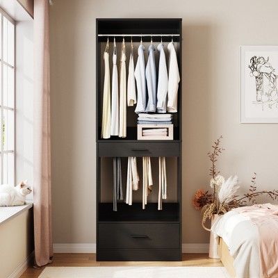 Aheaplus Closet System Organizer with Hanging Area, Freestanding Wooden Closet with Drawers