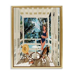 Stupell Industries Woman Coastal Beach Canopy Summer Ocean Scene Floating Frame Canvas Art - 1 of 4