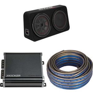 Kicker 48TCWRT102 CompRT 10" subwoofer in thin profile enclosure, 2ohm with 46CXA4001 Amp & Speaker Wire Bundle - 1 of 4