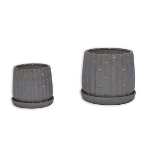 VisioGear 2PCS Ceramic Flowerpot, 7" Modern Planter for Patio, Garden, Windowsill, Antique Grey, 7.88"*7.88"*7.09" - 1 of 4