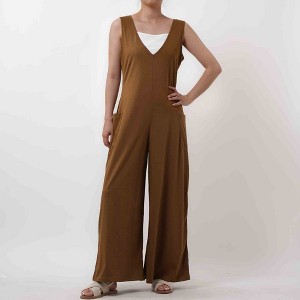 Women Solid Color Overall - Breathable Sleeveless Romper with Comfortable Loose Silhouette - 1 of 4