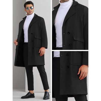 Lars Amadeus Men's Notched Collar Double Breasted Long Winter Coat Black Large — фото 3