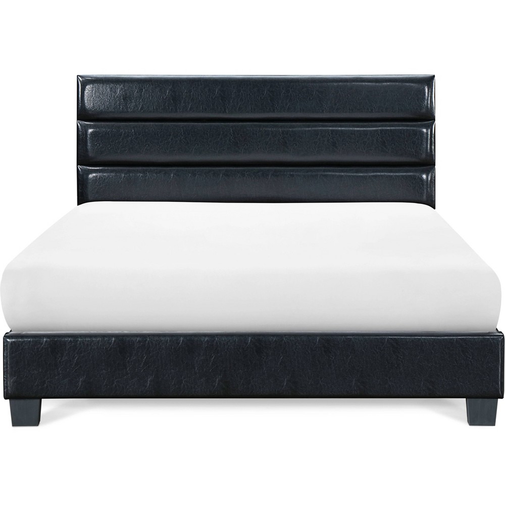 Photos - Bed Queen Hudson Leather Upholstered  Black - ClickDecor