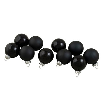 Northlight 10ct Shiny and Matte Black Glass Ball Christmas Ornaments 1.75" (45mm)