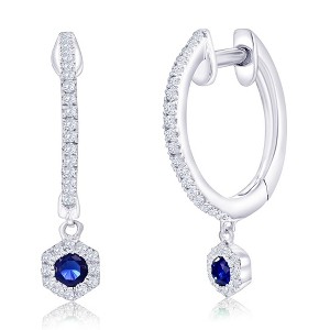 Diamonds D'Argento Sterling Silver, Lab-Grown Sapphire Hexagon Charm & Natural Diamond Huggies - (64 Stones) - Blue - 16+2 - 1 of 2