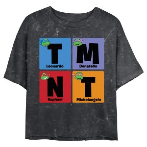 Juniors Womens Teenage Mutant Ninja Turtles Colorful Turtle Elements Portraits T-Shirt - 1 of 4