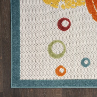 Teal Multi Whimsical Turtle 6' x 9' Indoor/Outdoor Area Rug