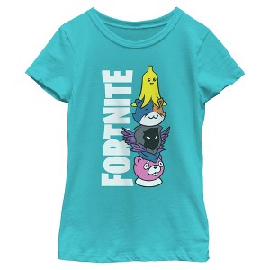 Girls Fortnite Cute Characters Logo T Shirt - 1 of 4