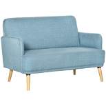 HOMCOM 48" Loveseat Sofa for Bedroom, Modern Love Seats Furniture, Upholstered Small Couch for Small Spaces, Blue
