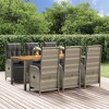 vidaXL 7 Piece Patio Dining Set - Contemporary Outdoor Furniture Set with Reclining Garden Chairs, Acacia Wood Tabletop and Cushions, Gray Poly Rattan - 2 of 4