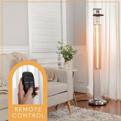 SereneLife 1500W Silver Electric Tower Patio Heater with Remote