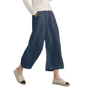 ECUPPER Womens Cotton Cropped Pants Loose Fit Wide Leg Capri Casual Plus Size Elastic Waist Trousers - 1 of 4