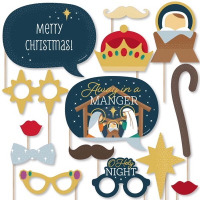 Big Dot of Happiness Holy Nativity - Manger Scene Religious Christmas Photo Booth Props Kit - 20 Count