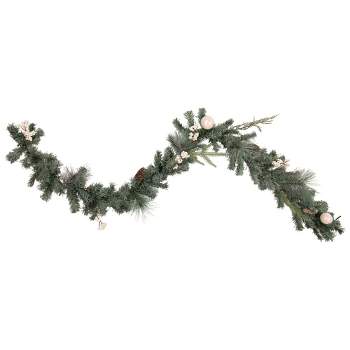 Northlight Pre-Lit Battery Operated Decorated Pine Christmas Garland - 6' x 12" - Warm White LED Lights