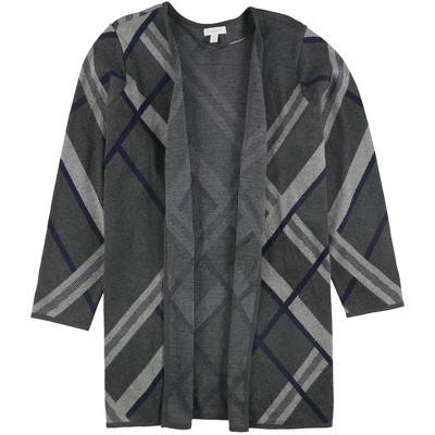 Charter Club Womens Offset Plaid Cardigan Sweater