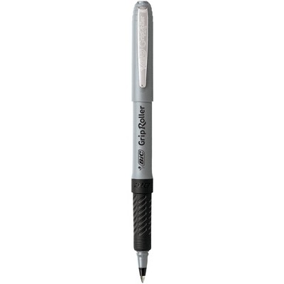 BIC Roller Glide Grip Ballpoint Pen with Metal Clip, 0.7 mm Fine Tip, Black Ink, Gray Barrel, pk of 12