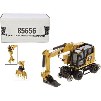 CAT Caterpillar M323F Railroad Wheeled Excavator with 3 Accessories (CAT Yellow Version) "High Line" 1/87 (HO) Scale Diecast Model by Diecast Masters