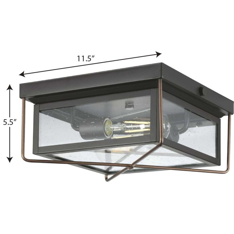 Progress Lighting Barlowe 2-Light Antique Bronze Farmhouse Outdoor Flush Mount Ceiling Light with Clear Seeded Glass, 2 of 3