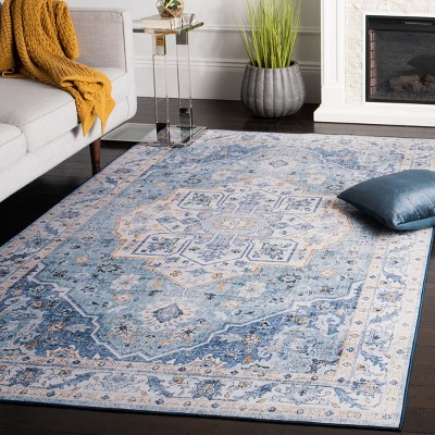 Light Blue Synthetic Washable Non-slip Square Area Rug