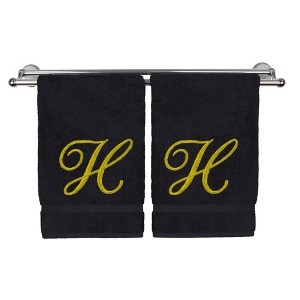 BC BARE COTTON Monogrammed Hand Towel, 100% Turkish Cotton - Set of 2 - Black - Gold Script - 1 of 4