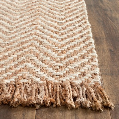 Hand-Woven Ivory Jute Chevron 4' x 6' Rectangular Rug