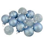 Northlight 12ct Light Blue Glitter Textured Glass Christmas Ball Ornaments 1.75" (45mm)