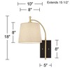 360 Lighting Chester Modern Swing Arm Wall Lamps Set of 2 Brass Black Plug-in Light Fixture Tan Drum Shade for Bedroom Bedside Living Room Reading - 4 of 4