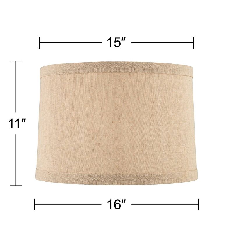 Springcrest Taupe Linen Small Hardback Drum Lamp Shade 15" Top x 16" Bottom x 11" Slant x 11" High (Spider) Replacement with Harp and Finial, 5 of 9