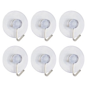 Unique Bargains Removable Metal Hook Vacuum Suction Cup Hooks 1" Diameter Clear 6 Pcs - 1 of 4