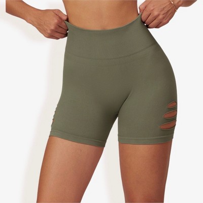 Anna-Kaci Active Women's High Waist Cutout Detail Compression Shorts with Seamless Design