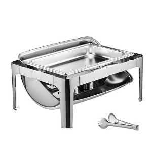 VEVOR Roll Top Chafing Dish Buffet Complete Set, 9Qt Stainless Steel Chafer with Full Size Pan, Rectangle Catering Warmer Server, Silver - 1 of 4