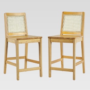 Saracina Home Rattan Back Counter Height Barstool Set Natural: Bohemian Style, Rubberwood Frame, Footrest - 1 of 4