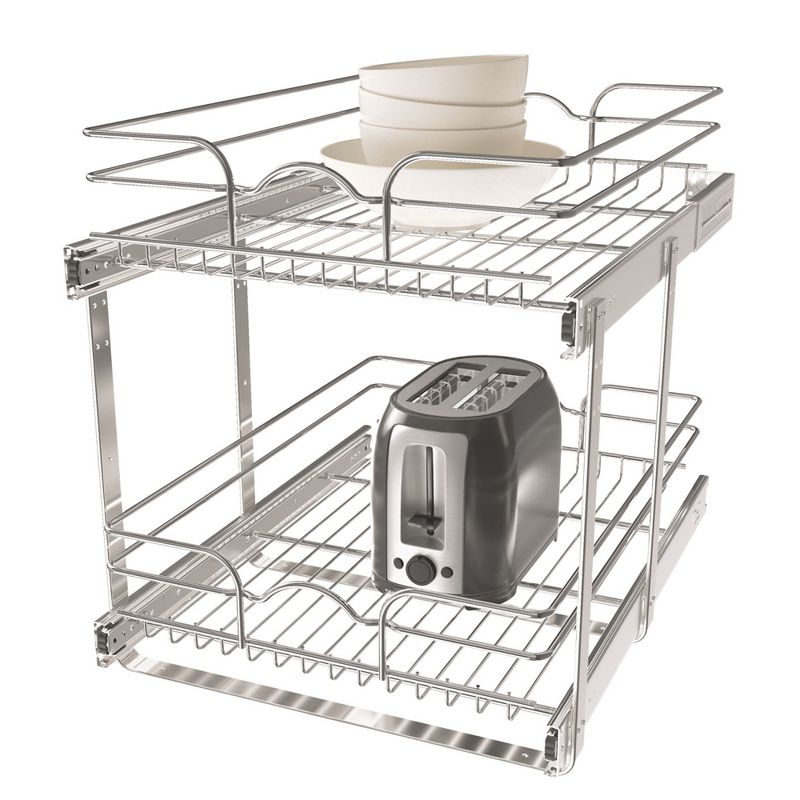 Rev-A-Shelf 5WB2 2-Tier Wire Basket Pull Out Shelf Storage for Kitchen Base Cabinet Organization, Chrome, 1 of 7